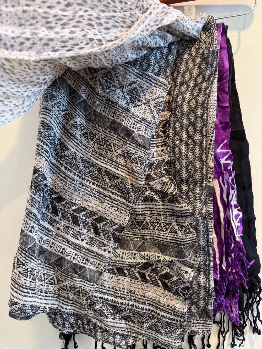 Set of 7 Lightweight Scarves - Multicolor Stripes & Neutrals